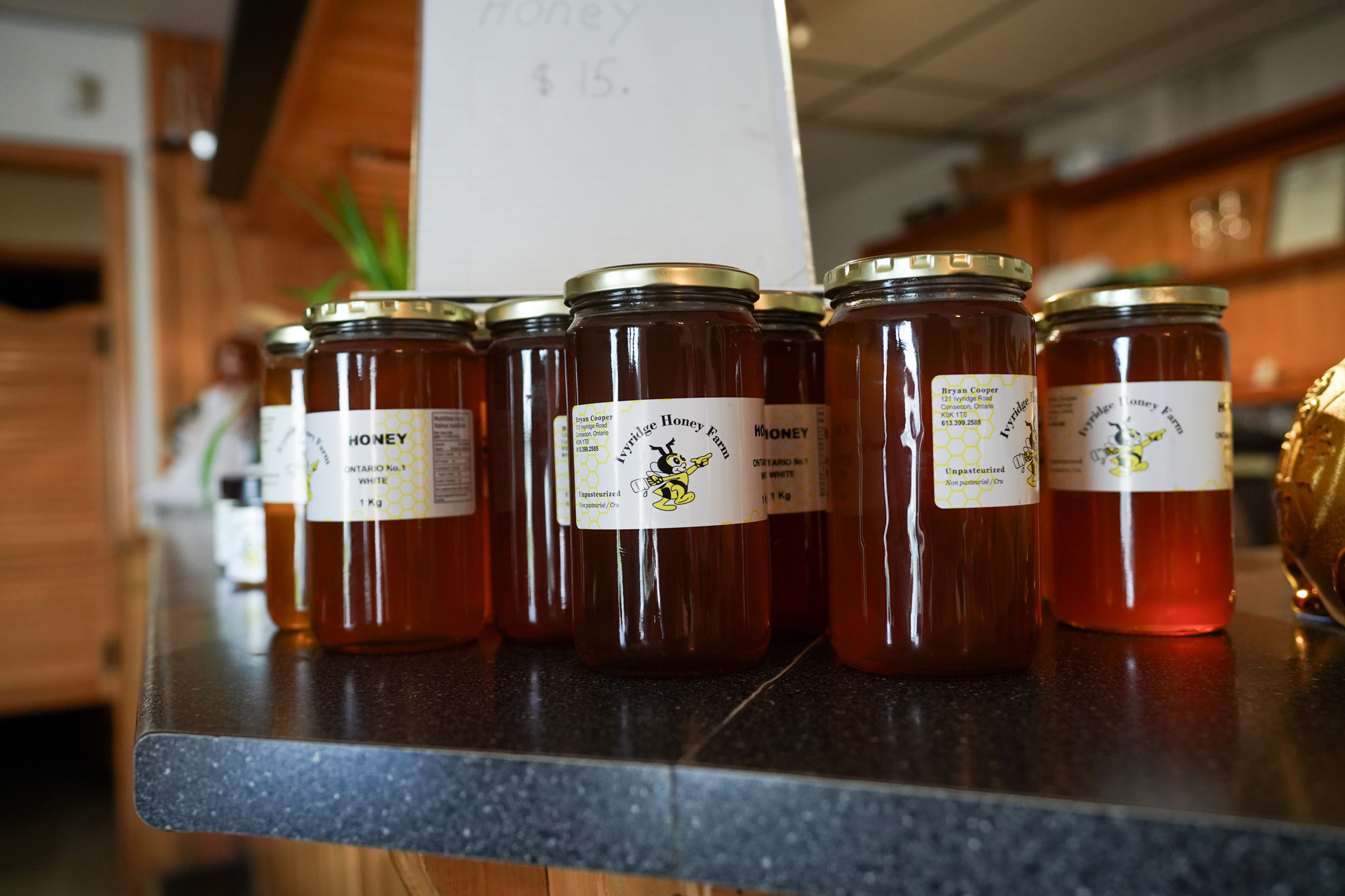 Sauce jars at Riverside Restaurant