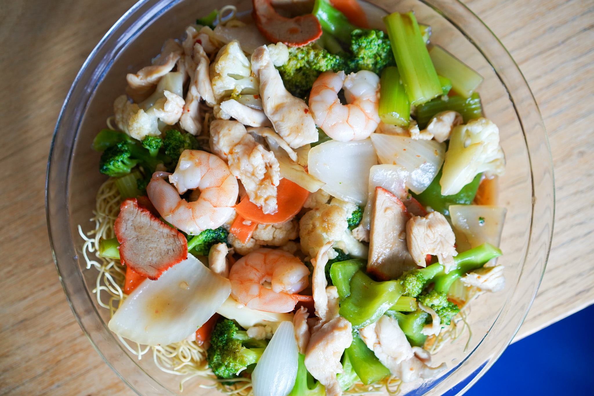 Shrimp and vegetable plate at Riverside Restaurant