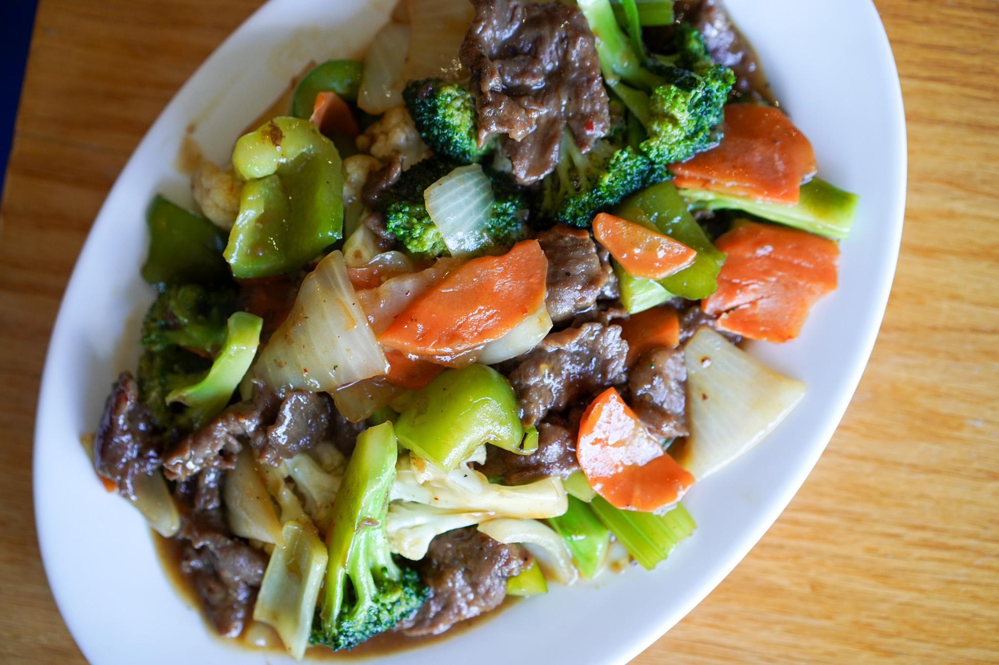 Beef and vegetables at Riverside Restaurant